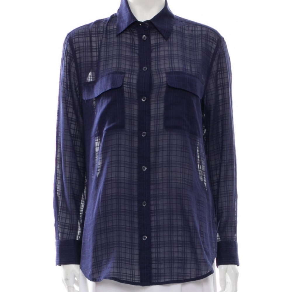 Equipment Blue Button Down Shirt Classic Plaid